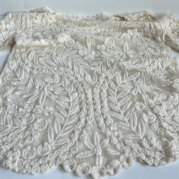 Anthro Meadow Rue cream Lace Grace long sleeve sheer shirt scoop neck scallops - Picture 16 of 16